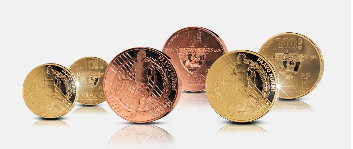 Monnaie de Paris lyö Paavo Nurmen kuvalla neljä eri juhlarahaa Pariisin olympialaisten 100-vuotisjuhlan kunniaksi
