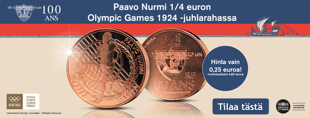 Paavo Nurmi ensimmäisenä suomalaisena ulkomaisissa eurorahoissa